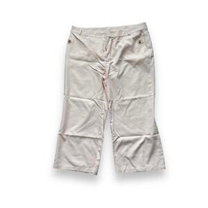 Women Stretch Twill Crop Wide Leg Pant High Waist Casual Pocket Trousers Pink 1X